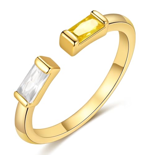 TOBENY Gold Birthstone Rings for Women 14K Gold Plated Adjustable Rings Non Tarnish Gold Stackable Rings Dainty Emerald Green Cubic Zirconia Ring for Mother Daughter Birthday Jewelry Gifts - color: Apr+Nov