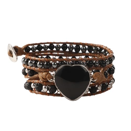 Artilady Leather Wrap Bracelets for Women - Pearl Bracelets Handmade Clasp Bangle Bracelet with Beads Jewelry Gift for Women and Mother - style: Black bead