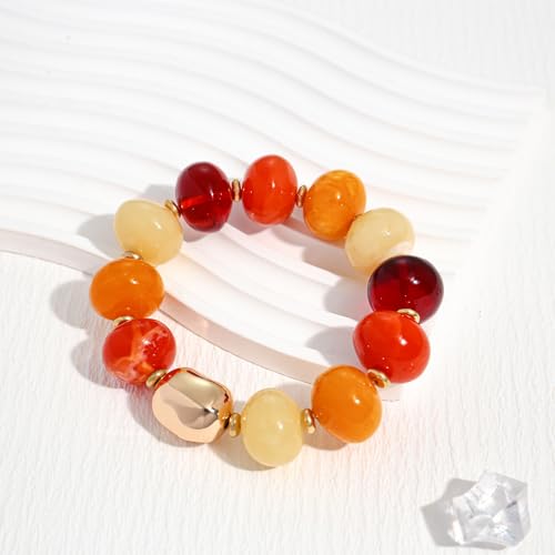 Multicolor Chunky Beaded Bracelet for Women Bold Acrylic Resin Stretch Bracelet Summer Beach Statement Bracelets Trendy Elastic Bangle Jewelry - color: Chunky bead bracelet-multi brown
