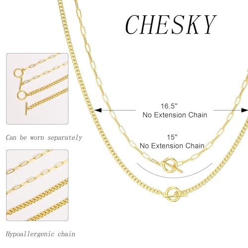 CHESKY Layered Necklaces for Women, 14K Gold Plated Chain Necklace Women Trendy Cuban Link Paperclip Chain Toggle Clasp Necklace Fashion Chunky Jewelry for Women - style: Paperclip Cubr Toggle-GD