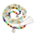 108 Mala Beads Necklace 7 Chakra Buddhist Prayer Beaded Bracelet Tree of Life Pendant Stone Yoga Necklace - color: Tassel-Amazonite