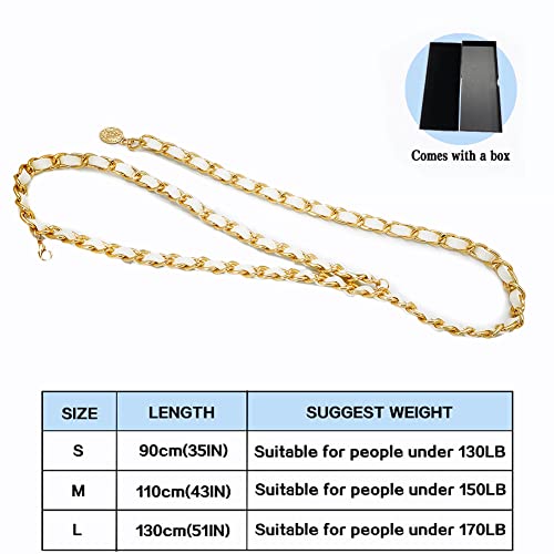 YooAi Chain Belts Leather Waist Belt for Women Layered Metal Chain Belt - size: XL/2XL: fits waist from 41"-46", style: White