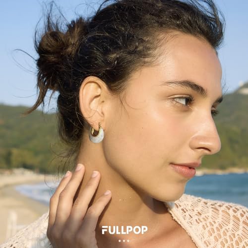 Fullpop Vintage Earrings for Women, Chunky 14K Gold Plated Resin Hoop Earrings Lightweight Hollow Drop Earrings Hypoallergenic Earrings for Women Vintage Anthropologie Jewelry Gifts for Women - size: Round-Light White