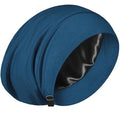 100% Mulberry Silk Bonnet for Sleeping Women Men, Real Silk Lined Bonnets for Curly Hair, Braid Sleep Cap Black Womens - color: Steel Blue + Black Lining