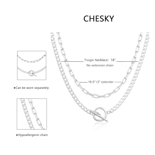 CHESKY Layered Necklaces for Women, 14K Gold Plated Chain Necklace Women Trendy Cuban Link Paperclip Chain Toggle Clasp Necklace Fashion Chunky Jewelry for Women - style: Paperclip Toggle-SL