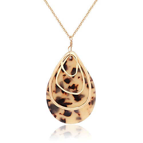MOLOCH Long Necklace For Women Geometry Teardrop Acrylic Circle Pendant Necklace Statement Boho Acetate Resin Necklace Minimalist Gift - color: Leopard