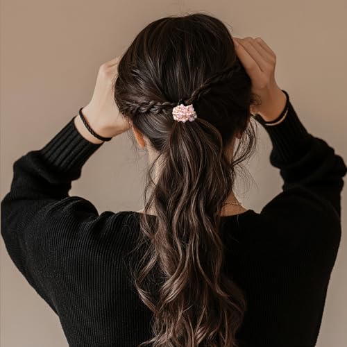 10pcs Colorful Hair Ties with Gold & Crystal Beads, Thin Elastic Ponytail Holders for Women - color: Yellow,Mint Green,Blue, Pink,Coral