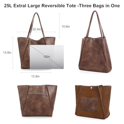 Large Tote Bag for Women Work 25L Travel Vegan Leather Ladies Handbags Weekender Purses - color: Ac-dark Brown