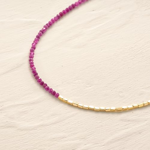 MYEARS Women Beaded Bracelet Gold Gemstone 14K Simple Dainty Handmade Chain Everyday Boho Beach Jewelry - style: Ruby