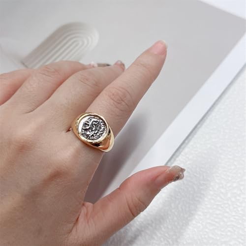 Antique Gold-Tone Hercules Rings for Women Men Unique Retro Pinky Signet Hip Hop Punk Finger Band Statement Thumb Middle Knuckle Ring Fashion Comfort Fit Personalise Greek Mythology Jewelry for Husband