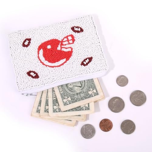 Football Helmet Coin Purse Game Day Beaded Wallet Purse Pouch Small Cute Football Zipper Pouch Game Day Sports Accessory for Football Fan Gift - style: Football Beaded Coin Purse