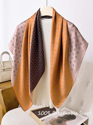 Silky Scarf for Women Lightweight Satin Bandanas Neck Hair Wrap For Sleeping Head Scarves 27.5" - color: A15 Brown Rhombus/27.5"