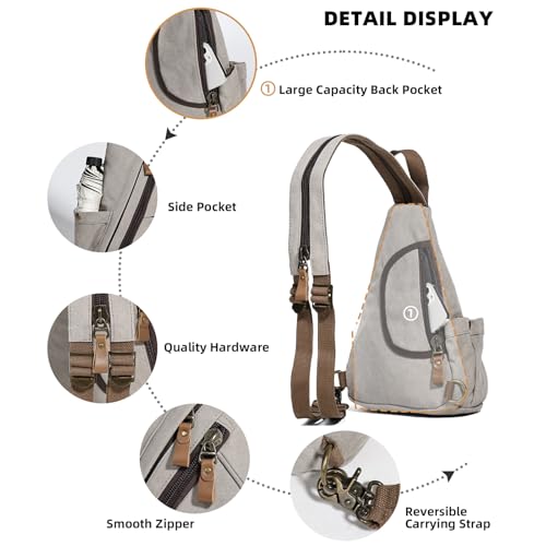 KL928 Canvas Sling Bag Small Crossbody Purse Casual Backpack for Men Women(Small Version, Leaden) - color: Medium-leaden