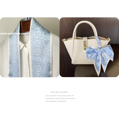 Hair Head Neck Bag Long Scarf Versatile Wrap for Women Soft & Lightweight for Everyday Chic - color: 21 Paisley Light Blue 3.7 X 38 Inch