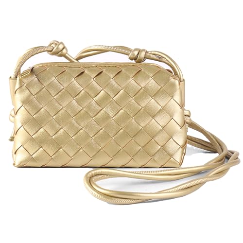 ZEDIUH Woven Bag for Women Crossbody Shoulderbag, Small Vegan Leather Purse - color: Gold