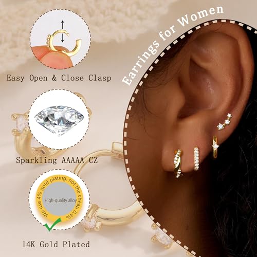 6 Pairs 14K Gold Plated Stud Earrings for Women, Hypoallergenic Cartilage Earrings for Multiple Piercing, Dainty Small Stackable Earrings Set for Jewelry Gift - color: Gold-4 Pairs