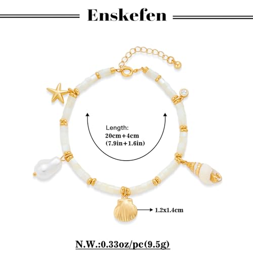 Gold Charm Bracelet for Women Boho Adjustable Shell Starfish Bracelet Summer Beach Ocean Statement Bracelets - color: White bead bracelet