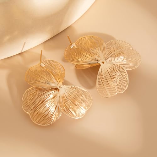 Gold Large Flower Dangle Earrings for Women Vintage Big Ginkgo Leaf Statement Silver Earring Trendy Oversized Floral Punk Jewelry Hip Hop Accessories - color: Small-Gold