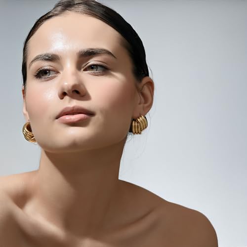 SEADAY 14K Gold Plated Hoop Stud Earrings for Women, Dainty Fashion Jewelry Accessories, Gifts for Women - color: Gold-Layered Hoop