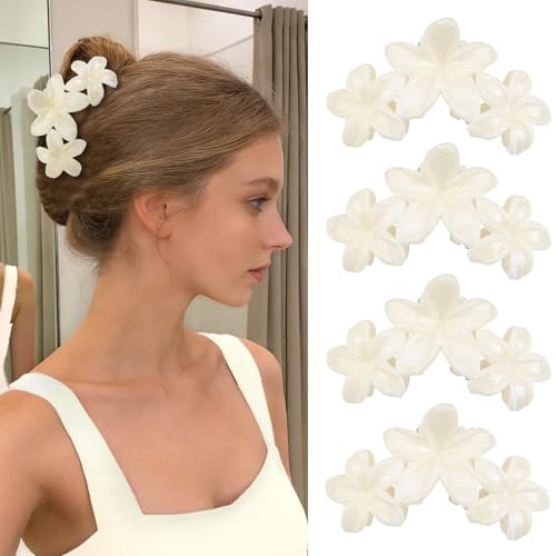 4Pcs Cute Hawaiian Flower Claw Hair Clips for Women Beige Plumeria Large Claw Clips for Thick Thin Hair Strong Hold Beach Hair Accessories for Women and Girls - color: 20-Colorful