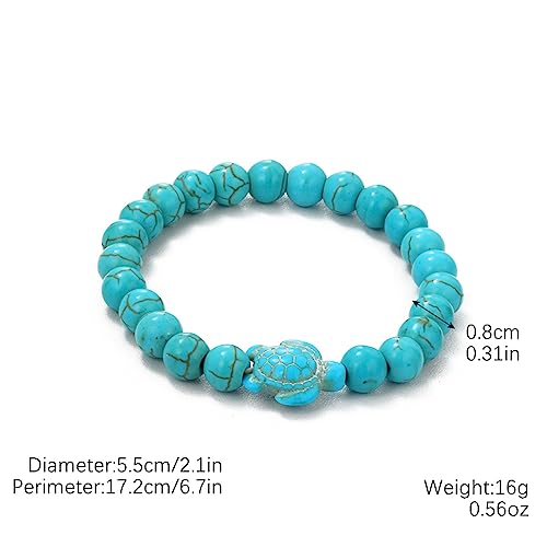 Turquoise Bracelet for Women, 8mm Beaded Stretchable Unisex Bracelet, Boho Turquoise Bead Bracelet Stone Beaded Bracelets Turquoise Jewelry for Women - color: Sea Turtle
