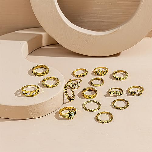 22 Pcs Gold Vintage Knuckle Rings Set for Women,Stackable Boho Finger Rings Hollow Out Design Adjustable Ring Pack for Women - color: Gold3
