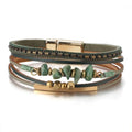 Turquoise Leather Wrap Bracelet for Women Cross Boho Beaded Stack Wrap Cuff Bracelets Stackable Crystal Bangle With Gold Silver Bohemian Jewelry Gift - color: whitecross