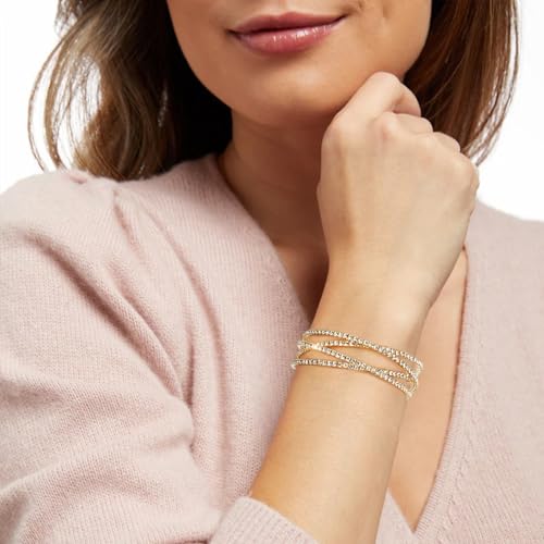 Women's Multi-Layer Rhinestone Cuff Bracelet Sparkling Crystal Tennis Bangle for Bridal Wedding Party - color: 1221 Gold