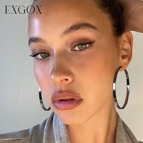 EXGOX Silver Hoop Earrings for Women - Sterling Silver & 14K Gold Plated - Hypoallergenic 925 Silver - Big Hoop Earrings (30/40/50/60/70mm) - color: 4MM Wide-Black 70mm