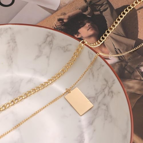 Gold Necklaces for Women Gifts - 14K Gold Plated Necklace for Women Necklaces for Her Tiny Fashion Jewelry for Teens，for Women Friends Jewelry Gifts，Necklace Gold Jewelry Birthday Gifts - style: Double layered square pendant necklace