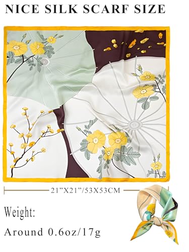 100% Mulberry Silk Scarf for Women Hair Lightweight Square Neckerchief Wrap For Head Scarves 21" - color: 1-yellow Plum Blossom /21"*21"