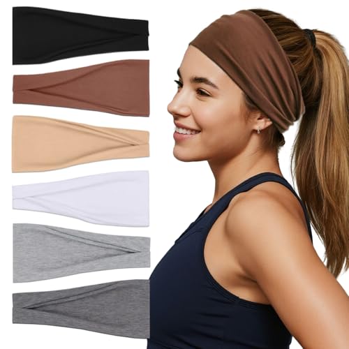 Sefiinh Headbands For Women Headband Elastic Soft Head Bands For Women's Hair Accessories Womens Fashion Yoga Workout Running Fabric Hair Band 6 Pcs - color: Brown Set