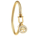 Gold Tree of Life Bangle Bracelet for Women, 18K Gold Plated Stainless Steel Double Layer Spring-Open Bangle, Meaningful Dainty Jewelry Gift - color: Gold-2
