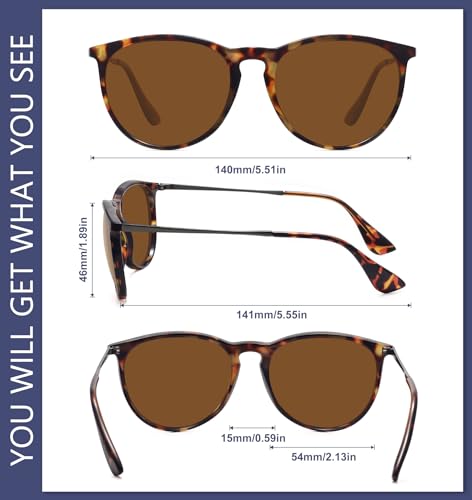 WOWSUN Retro Polarized Sunglasses Womens Trendy Round Classic Glasses - color: 3 Pack: Tortoise Brown+leopard Brown+black