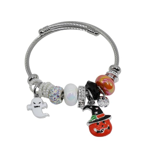 Silver Women Bracelets - Adjustable Charm Bracelets for Women Birthday Gifts Favors Titanium Steel Bracelet Bundle Jewelry Kit - color: I: Pumpkin - Ghost