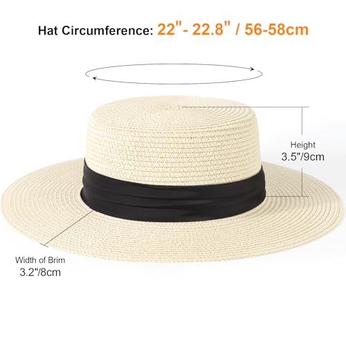 DRESHOW Women Straw Panama Hat Travel Fedora Beach Sun Hat Summer Wide Brim Straw Roll up Hats UPF 50+ - color: Fedora Ivory M