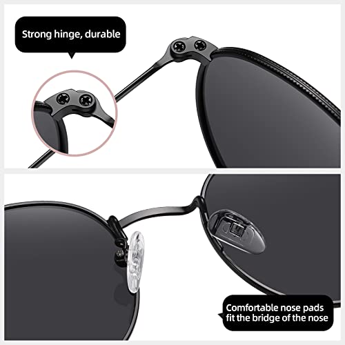 MEETSUN Round Polarized Sunglasses for Women Men Classic Retro Metal Frame Sun Glasses UV Protection - color: Black/Grey