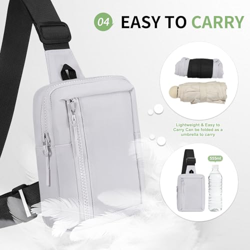 Mini Sling Bag for Men and Women, 7.5 Inch Small Anti Theft Crossbody Sling Backpack Nylon Chest Bag Fanny Pack for Travel Running Hiking (Light Grey) - color: Light Grey