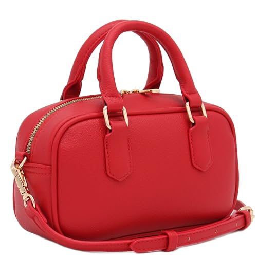 FashionPuzzle Mini PU Leather Satchel Purse Top Handle Crossbody Bag - color: Red
