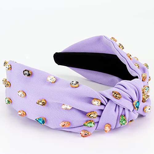 YISSION 1PC Crystal Knotted Headband for Women Non Slip Rhinestone Headband Purple Head Band Fashion Wide Headbands Hair Accessories for Women Girls - color: Light Purple