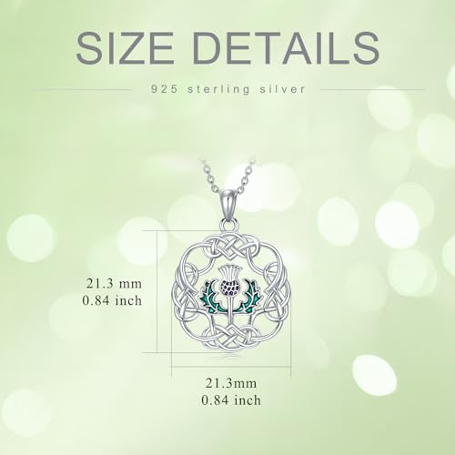 Sterling Silver Scottish Thistle/Cross/Tree of Life/Shamrock/Lotus/Rose Necklace for Women Cross Rose Flower Lotus Flower Pendant Jewelry Gifts for Women Wife Girlfriend Girls Mom Daughter - color: Scottish Thistle