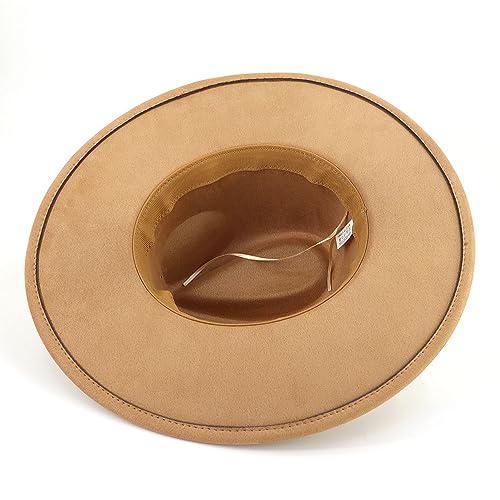 LIDHAY Big Wide Brim Fedora Hats for Women Men Western Suede Hat Panama Hat Outdoor Hats - color: Camel