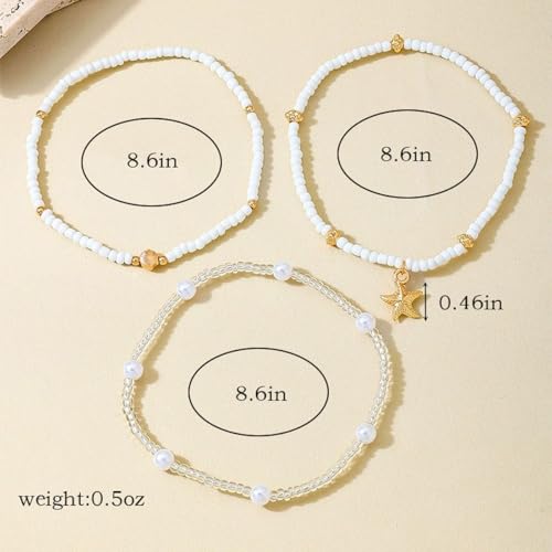 Gold Starfish Anklets for Women Seashell Ankle Bracelet Boho Stack Stretch Beaded Anklet Set Summer Beach Jewelry - style: A Style