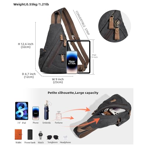 KL928 Canvas Sling Bag Small Crossbody Purse Casual Backpack for Men Women(Small Version, Black) - color: Medium-black