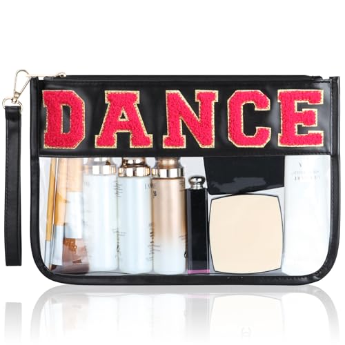 BuyCard Dance Recital Gifts, Clear Makeup Letter Bag, Chenille Letter Patch Cosmetic Bag, Dance Competition Gift, Toiletry Pouches with Zipper, Waterproof Travel Purse for Girl Women Appreciation - color: Black-Dance