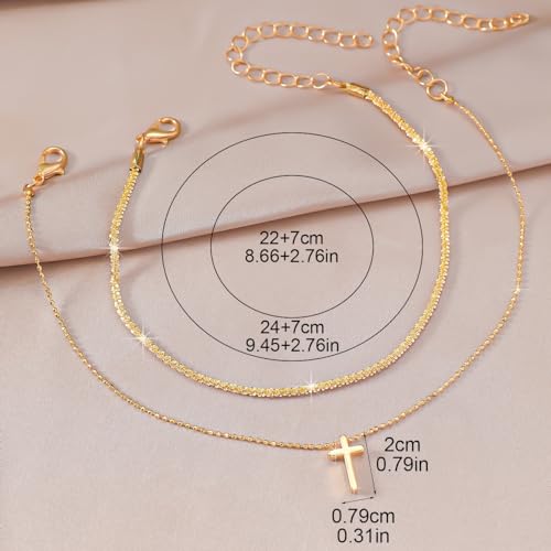 Ankle Bracelets for Women Gold Silver Layered Glitter Anklet for Women Waterproof Beach Cross Anklet Set Dainty Summer Foot Jewelry - color: Gold Cross Layered