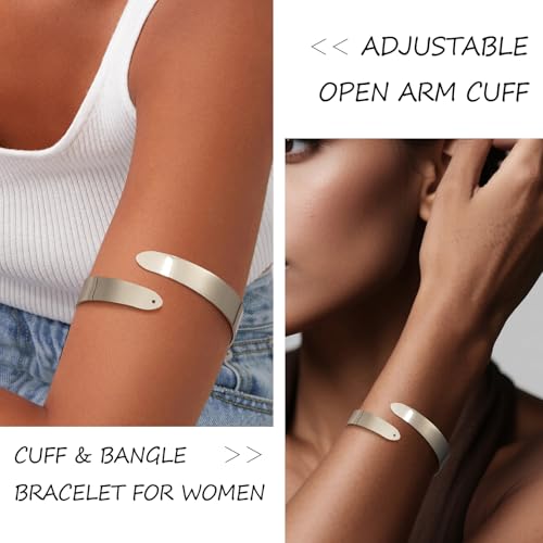 Giovanchi 5 Pieces Arm Cuff Upper Arm Band Cuff Bracelets for Women Adjustable Armband Set - style: A-Silver