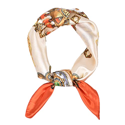 QBSM Womens 23.6 inch Satin Silk Feeling Formal Square Neck Scarf Head Hair Wraps Kerchief - color: Feather Fan-orange