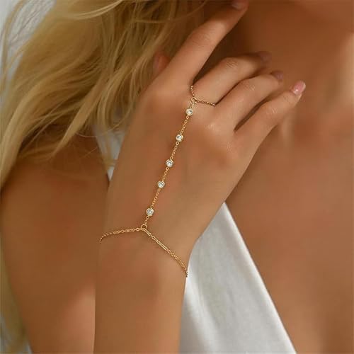 Hand Chain Gold Bracelets for Women Trendy Finger Ring Slave Bracelet Dainty Chain Hand Jewelry Trendy Gifts - color: E2:gold hand chain
