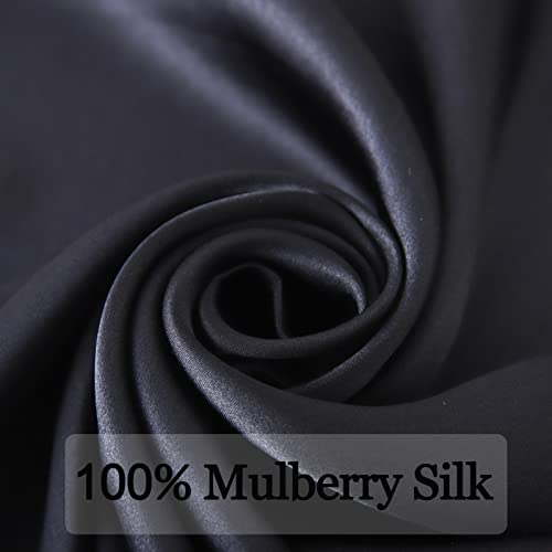 Ciormis 100% Mulberry Silk Scarf-Women's 21''/27''Square Silk Hair Head Scarf Neckerchief with Gift Packaged - color: 27''x 27''-style 39-black